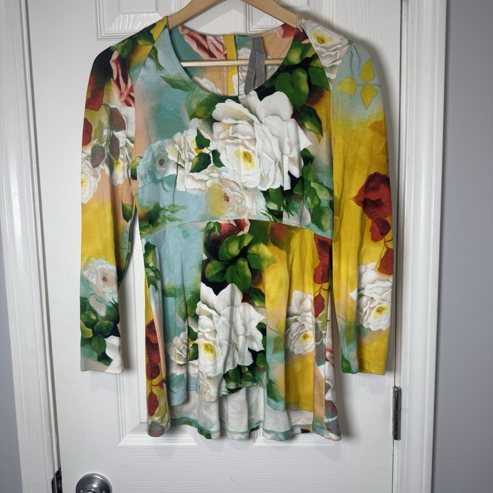 Seven 7 Melissa McCarthy Size Small Floral Tunic Top 3/4 Sleeves High Low Peplum